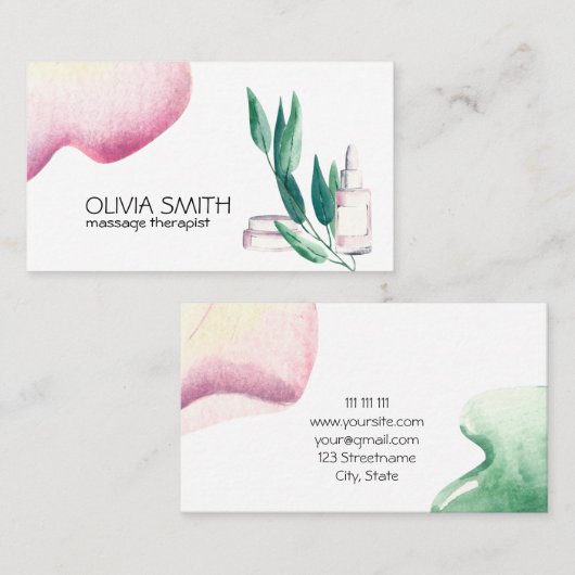 Rustische Waterverf Moord op Floral Visitekaartje (Voorkant / Achterkant)