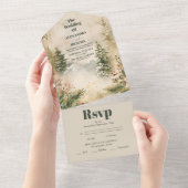 Rustische Waterverf Mountain Forest Winter Wedding All In One Uitnodiging (Afscheurbaar)