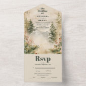 Rustische Waterverf Mountain Forest Winter Wedding All In One Uitnodiging (Binnen)
