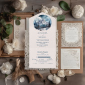 Rustische Waterverf Mountain Forest Winter Wedding All In One Uitnodiging