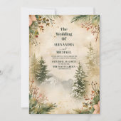 Rustische Waterverf Mountain Forest Winter Wedding Kaart (Voorkant)