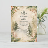 Rustische Waterverf Mountain Forest Winter Wedding Kaart (Staand voorkant)