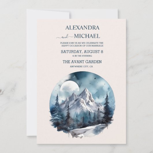 Rustische Waterverf Mountain Forest Winter Wedding Kaart (Voorkant)