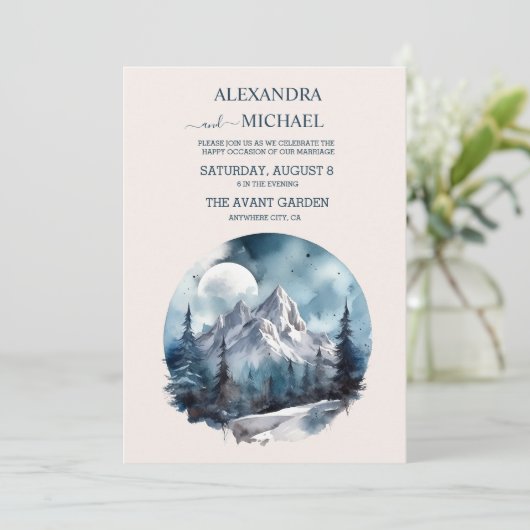 Rustische Waterverf Mountain Forest Winter Wedding Kaart (Staand voorkant)