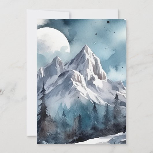 Rustische Waterverf Mountain Forest Winter Wedding Kaart (Achterkant)