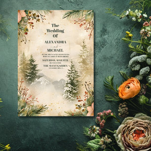 Rustische Waterverf Mountain Forest Winter Wedding Kaart