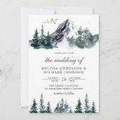 Rustische Waterverf Mountain Forest Winter Wedding Kaart (Voorkant)