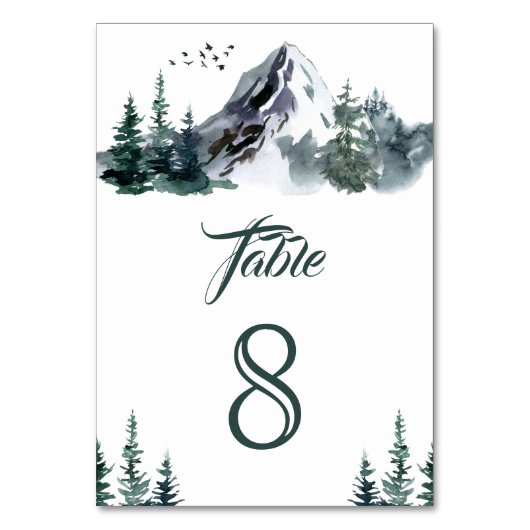 Rustische Waterverf Mountain Forest Winter Wedding Kaart (Voorkant)