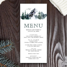 Rustische Waterverf Mountain Forest Winter Wedding Menu
