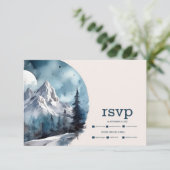 Rustische Waterverf Mountain Forest Winter Wedding RSVP Kaartje (Staand voorkant)