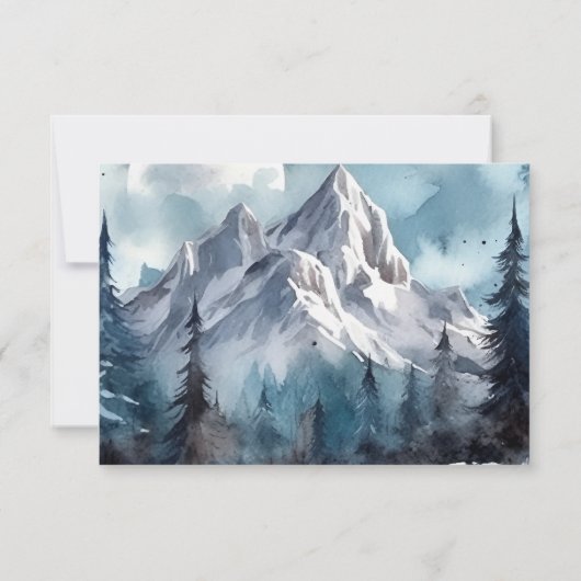 Rustische Waterverf Mountain Forest Winter Wedding RSVP Kaartje (Achterkant)