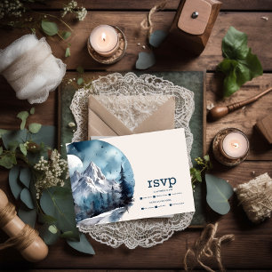 Rustische Waterverf Mountain Forest Winter Wedding RSVP Kaartje