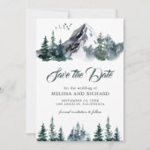 Rustische Waterverf Mountain Forest Winter Wedding Save The Date (Voorkant)