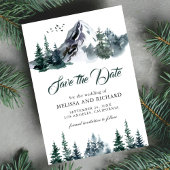 Rustische Waterverf Mountain Forest Winter Wedding Save The Date