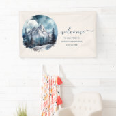 Rustische Waterverf Mountain Forest Winter Wedding Spandoek (Insitu)