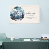 Rustische Waterverf Mountain Forest Winter Wedding Spandoek (Beurs)