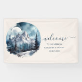 Rustische Waterverf Mountain Forest Winter Wedding Spandoek (Horizontaal)
