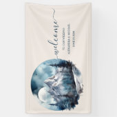 Rustische Waterverf Mountain Forest Winter Wedding Spandoek (Verticaal)
