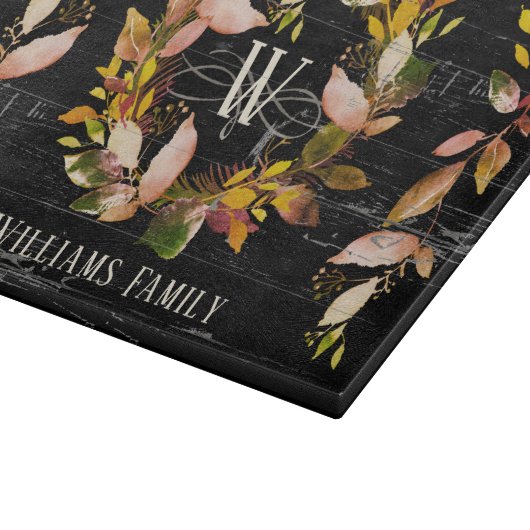 Rustische Waterverf najaar Wreath Monogram naam Snijplank (Hoek)