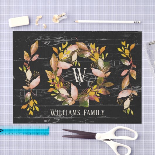 Rustische Waterverf najaar — Zwarte Wreath Family Tissuepapier (Craft)