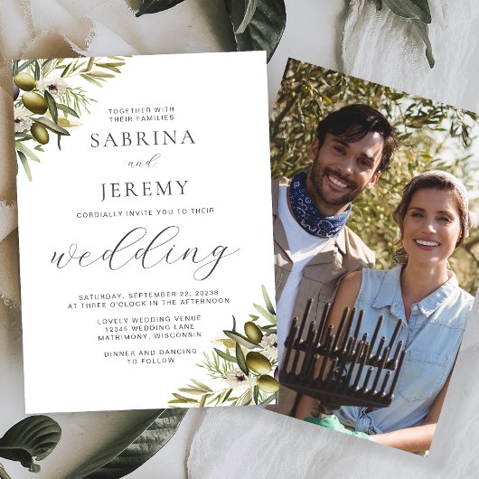 Rustische Waterverf Olive Branch Photo Wedding Kaart
