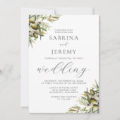 Rustische Waterverf Olive Branch Photo Wedding Kaart (Voorkant)