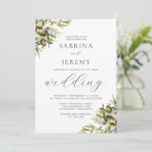 Rustische Waterverf Olive Branch Photo Wedding Kaart (Staand voorkant)