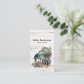 Rustische Waterverf Piano-leraar Visitekaartje (Staand voorkant)