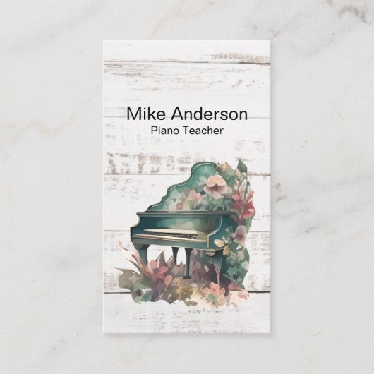 Rustische Waterverf Piano-leraar Visitekaartje (Voorkant)