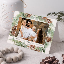 Rustische Waterverf Pine Cone Wreatfoto Feestdagen Kaart