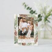 Rustische Waterverf Pine Cone Wreatfoto Feestdagenkaart (Staand voorkant)