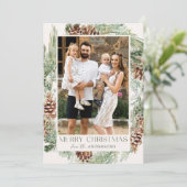 Rustische Waterverf Pine Cone Wreatfoto Feestdagenkaart (Staand voorkant)