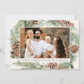 Rustische Waterverf Pine Cone Wreatfoto Feestdagenkaart (Voorkant)