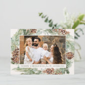 Rustische Waterverf Pine Cone Wreatfoto Feestdagenkaart (Staand voorkant)