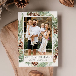 Rustische Waterverf Pine Cone Wreatfoto Feestdagenkaart