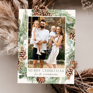 Rustische Waterverf Pine Cone Wreatfoto Feestdagenkaart