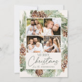 Rustische Waterverf Pine Cone WreatPhoto Collage Feestdagenkaart (Voorkant)