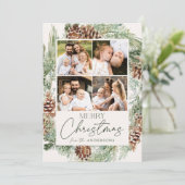Rustische Waterverf Pine Cone WreatPhoto Collage Feestdagenkaart (Staand voorkant)