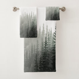 Rustische Waterverf Pine Forest Monogrammed Bad Handdoek