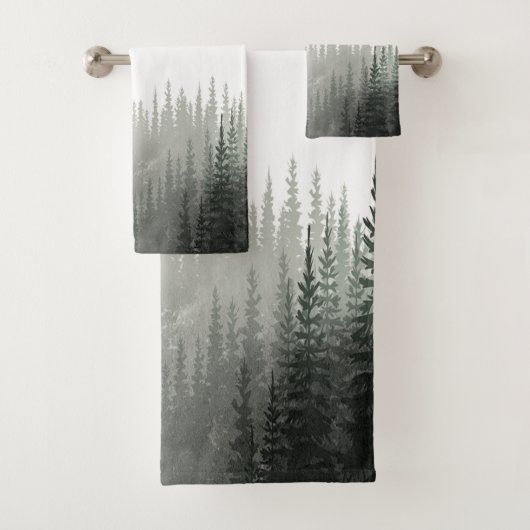 Rustische Waterverf Pine Forest Monogrammed Bad Handdoek (Insitu)