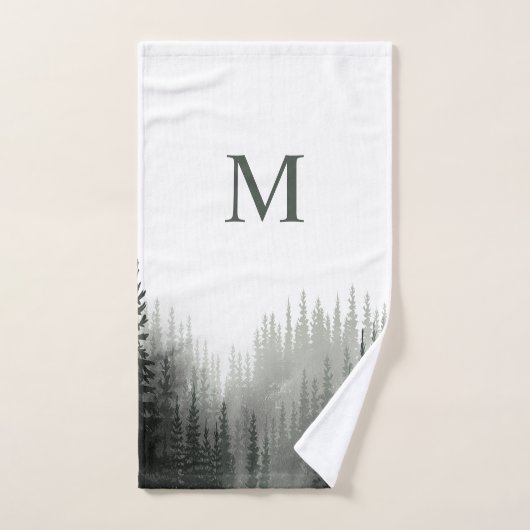 Rustische Waterverf Pine Forest Monogrammed Bad Handdoek (Handdoek)