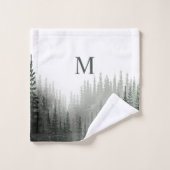 Rustische Waterverf Pine Forest Monogrammed Bad Handdoek (Wasdoekje)