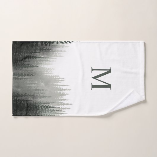 Rustische Waterverf Pine Forest Monogrammed Bad Handdoek (Handdoek)