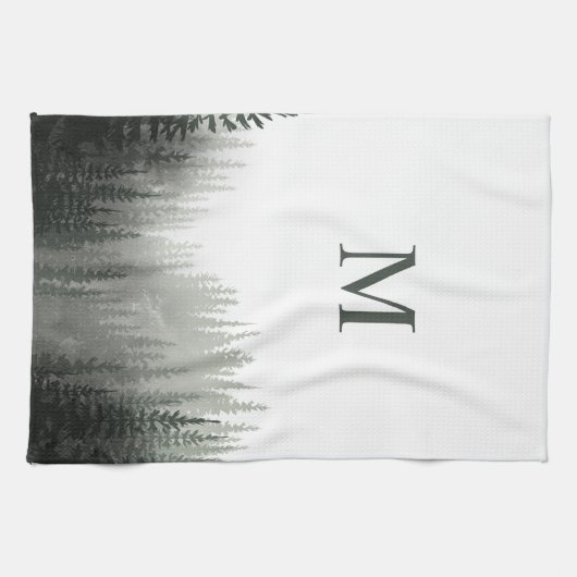 Rustische Waterverf Pine Forest Monogrammed Theedoek (Horizontaal)