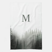 Rustische Waterverf Pine Forest Monogrammed Theedoek (Verticaal)
