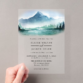 Rustische Waterverf Pine Mountains Lake Wedding Acryl Uitnodigingen