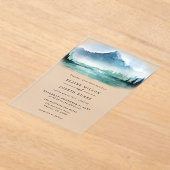 Rustische Waterverf Pine Mountains Lake Wedding Acryl Uitnodigingen (Laagn)