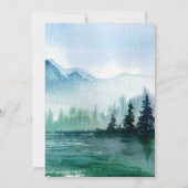 Rustische Waterverf Pine Mountains Lake Wedding Kaart (Achterkant)