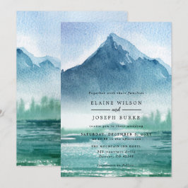 Rustische Waterverf Pine Mountains Lake Wedding Kaart