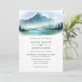 Rustische Waterverf Pine Mountains Lake Wedding Kaart (Staand voorkant)
